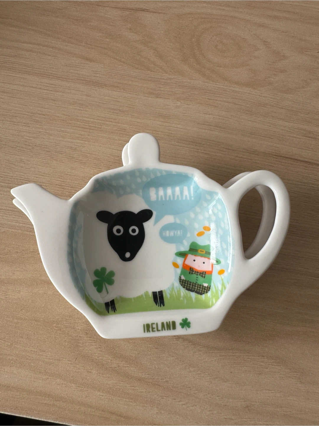 2x Ceramic Tea Bag Holder Dish - Ireland Sheep Leprechaun Design