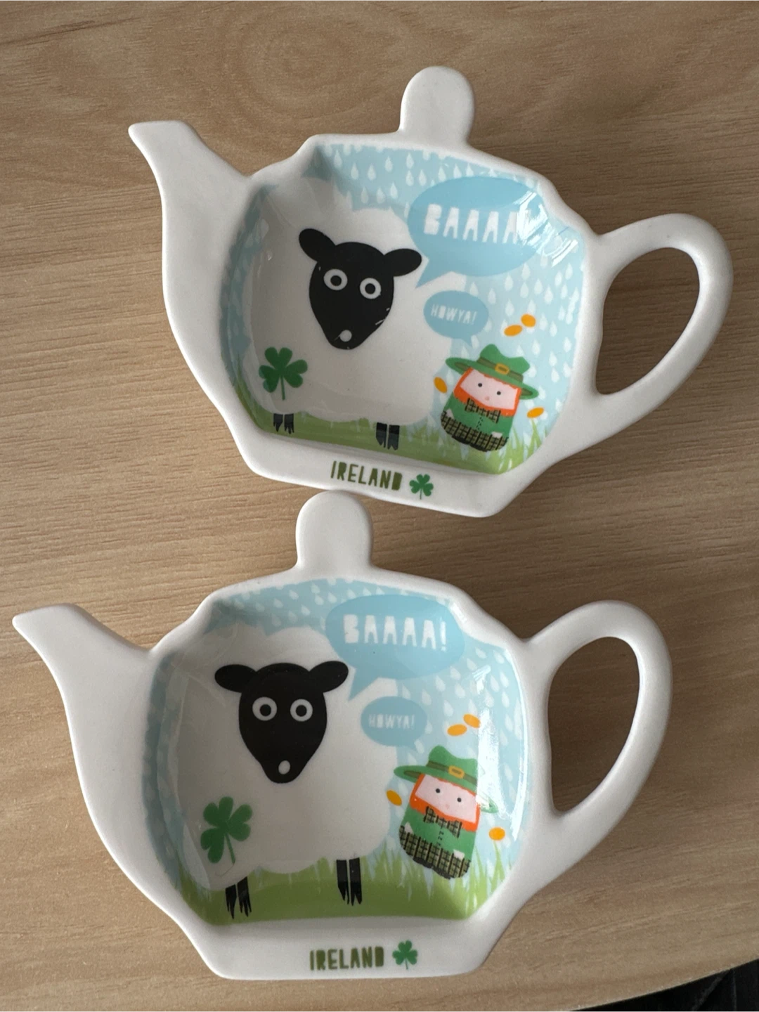 2x Ceramic Tea Bag Holder Dish - Ireland Sheep Leprechaun Design - photo 3