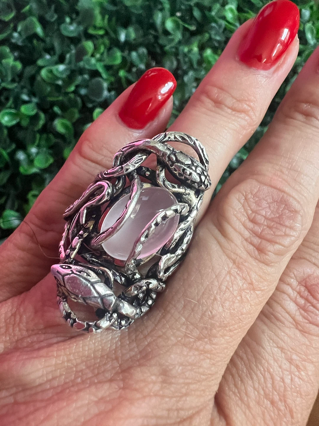 925 silver Snake Ring with Pink quartz - photo 2