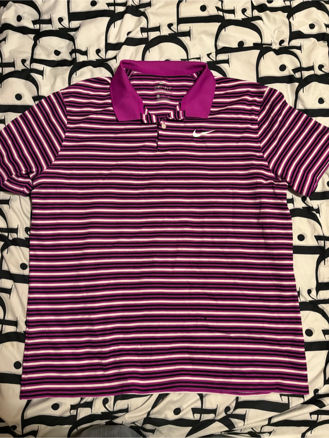 Nike Dri-FIT Golf Polo Shirt - Purple/White/Black Stripes