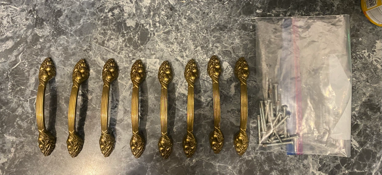 Set of 8 Antique Brass Drawer Pulls with Screws - photo 2