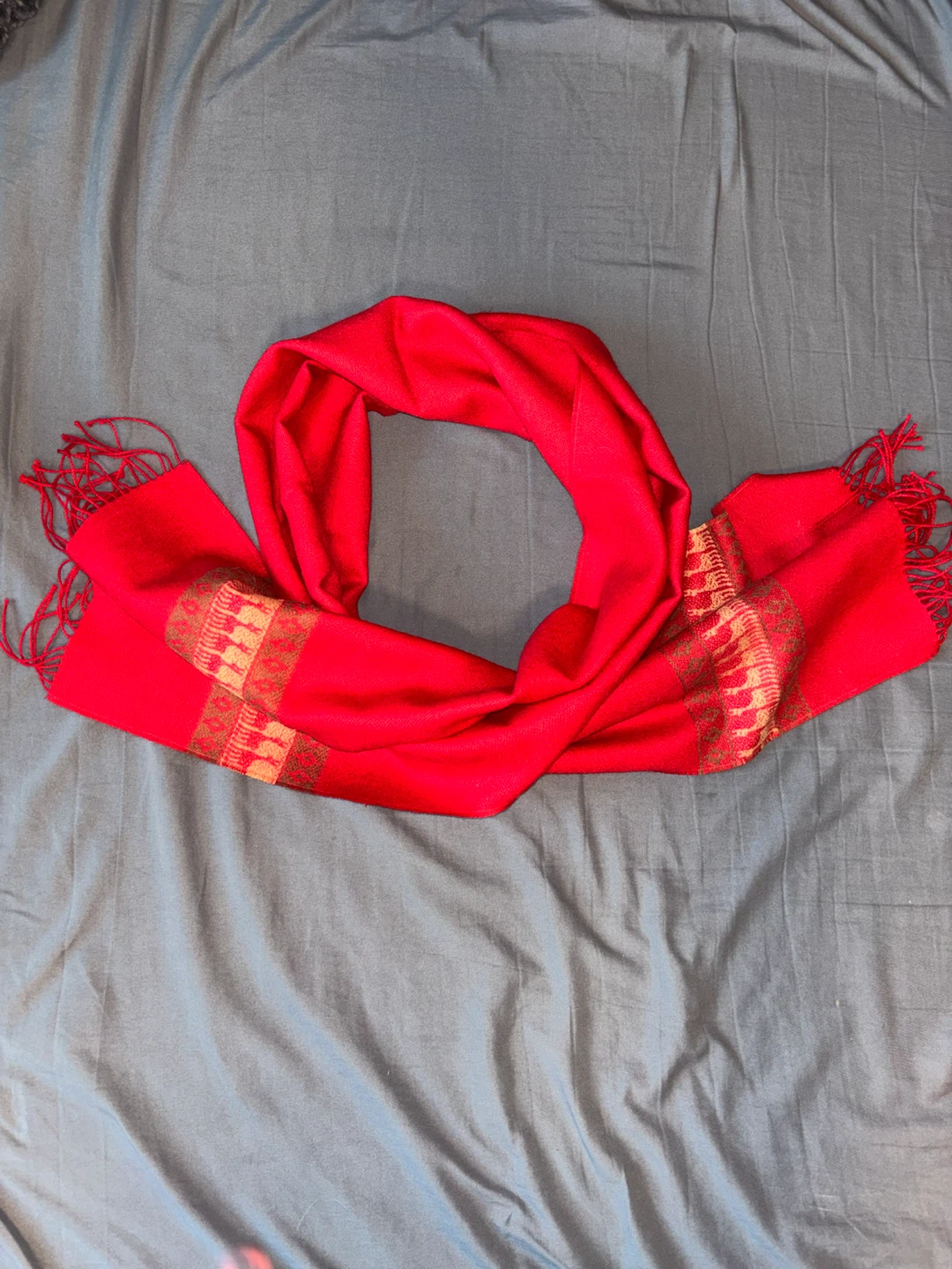 Red Scarf with Alpaca Pattern