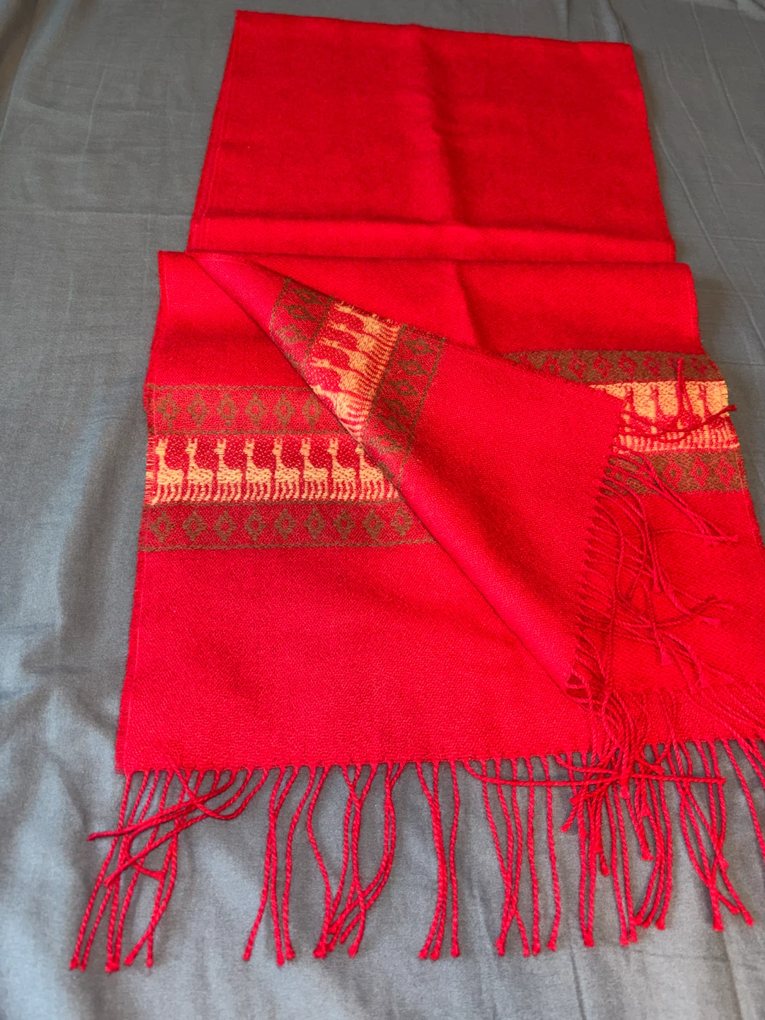Red Scarf with Alpaca Pattern - photo 2