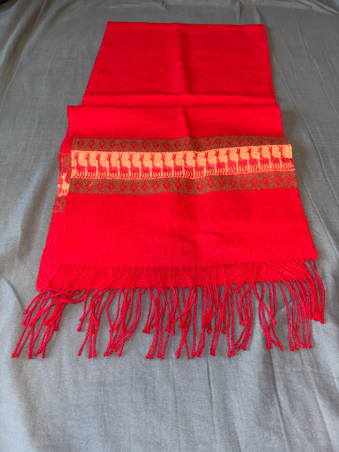 Red Scarf with Alpaca Pattern - photo 3