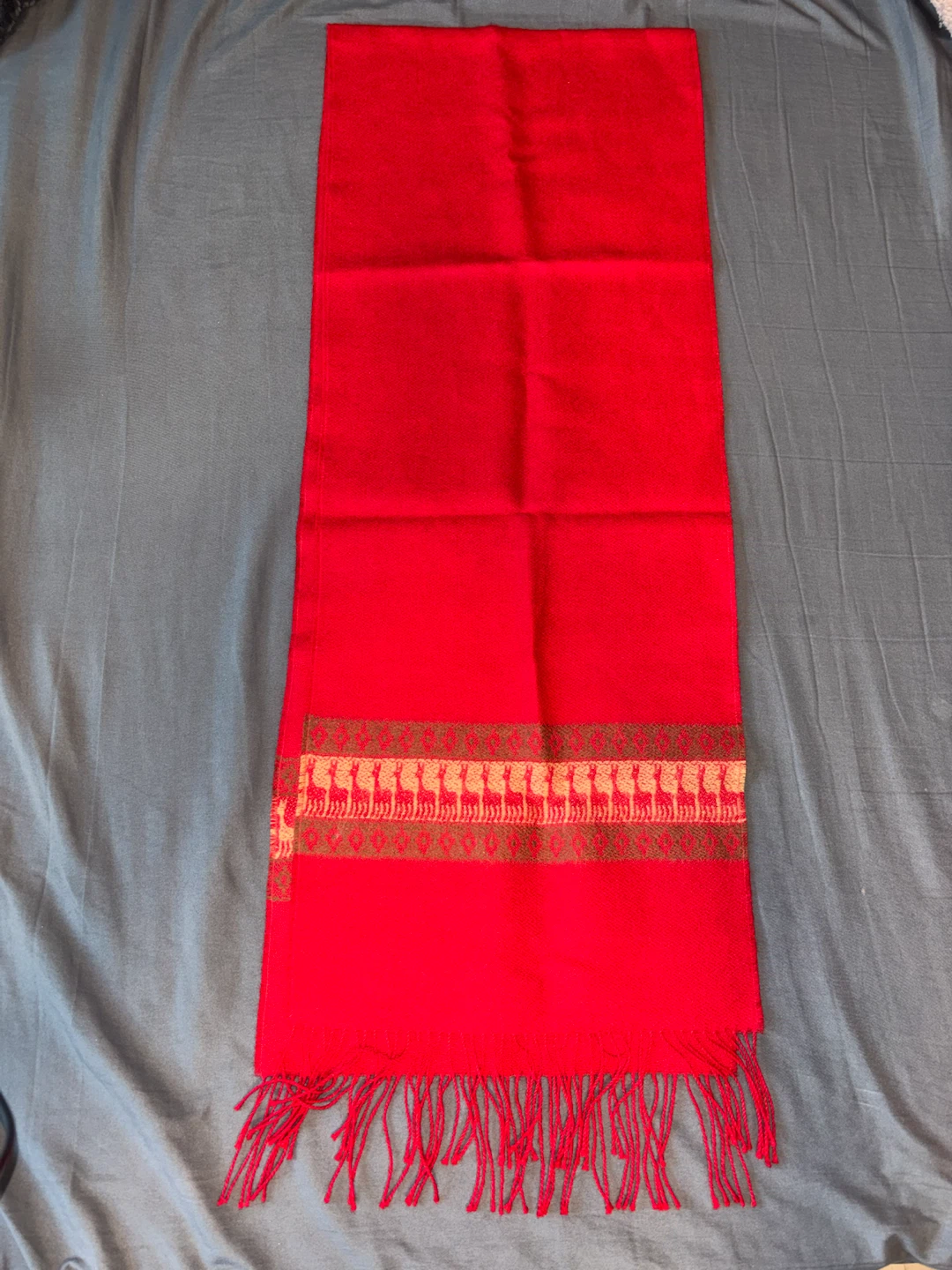 Red Scarf with Alpaca Pattern - photo 4
