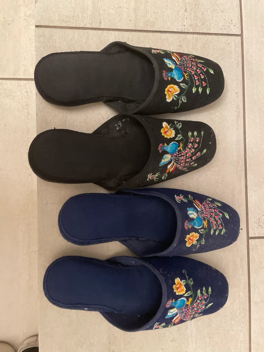 Embroidered Slippers - Black & Blue