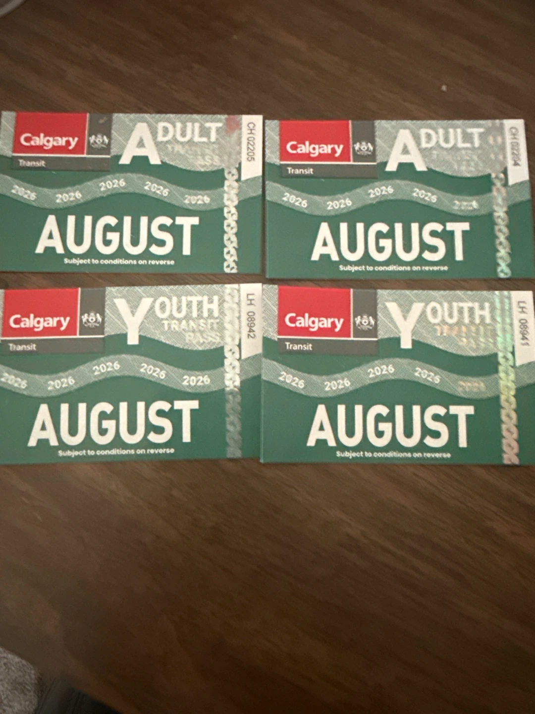 Calgary Transit August Passes (2 Adult, 2 Youth)