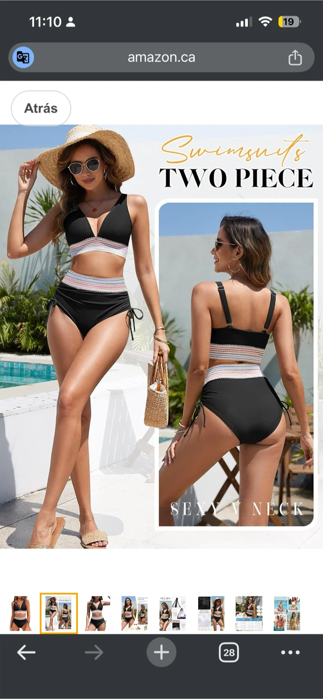 Black Two-Piece Swimsuit with Rainbow Trim