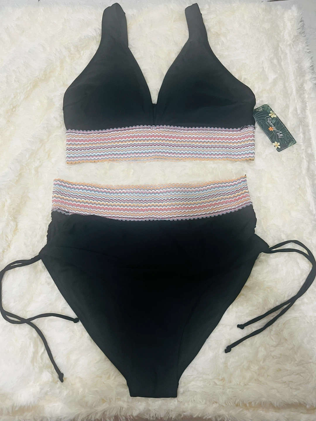 Black Two-Piece Swimsuit with Rainbow Trim - photo 2