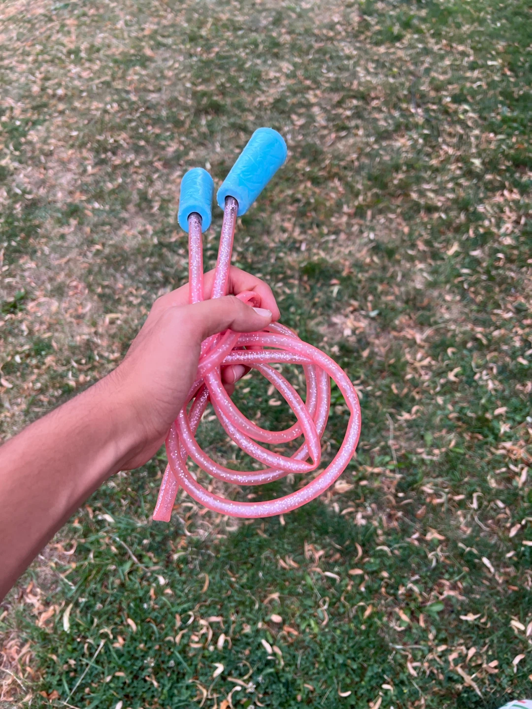 Pink Glitter Jump Rope with Blue Handles