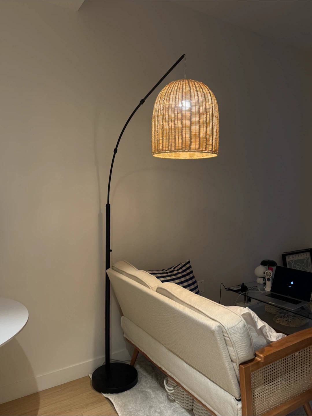 Modern Woven Arc Floor Lamp – Like New - photo 2