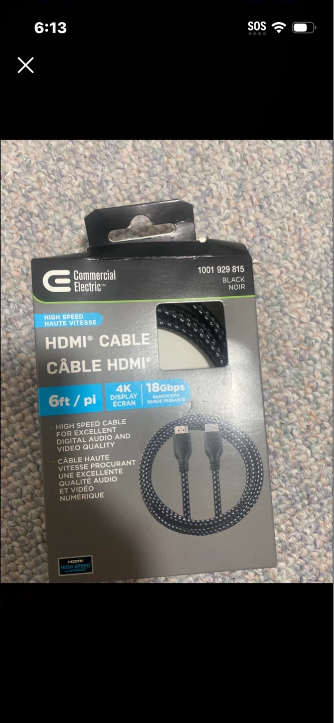 Commercial Electric 6ft HDMI Cable - Black
