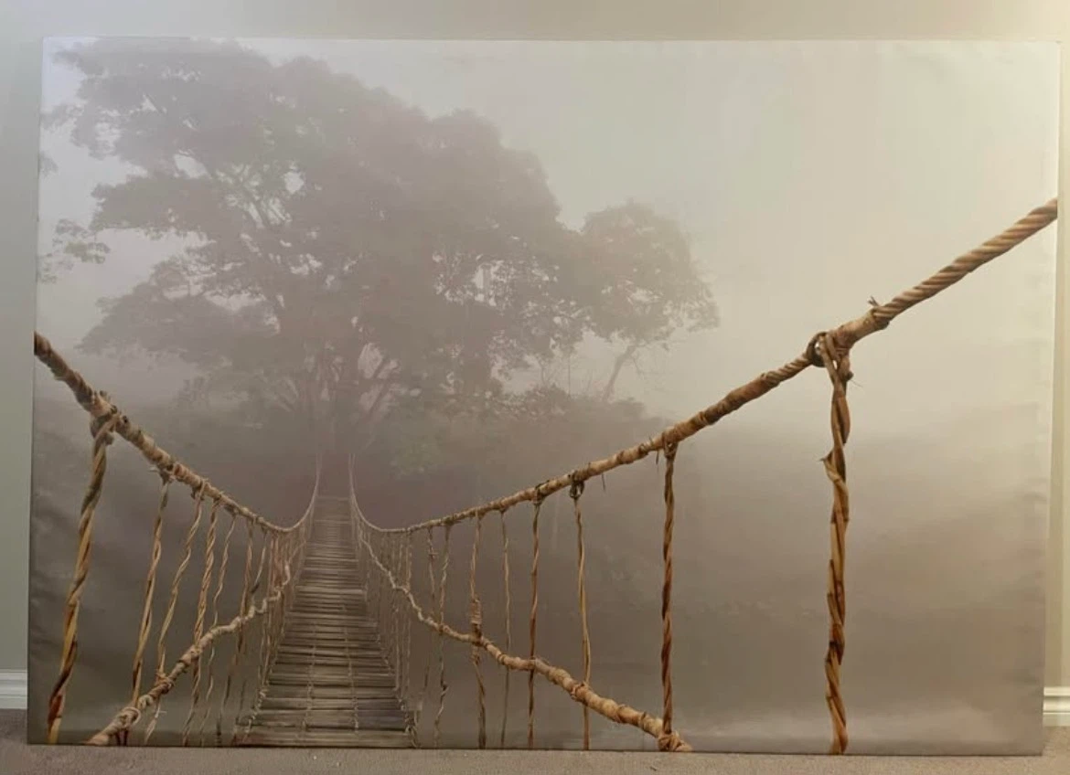 Oversized Misty Suspension Bridge Canvas Wall Art Statement