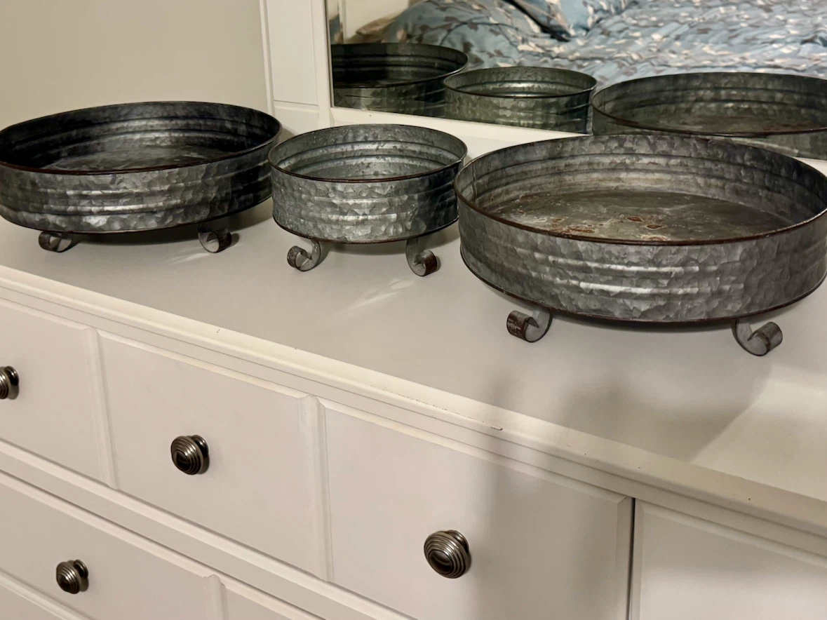 Set of galvanized metal trays; 2 large and 1 small