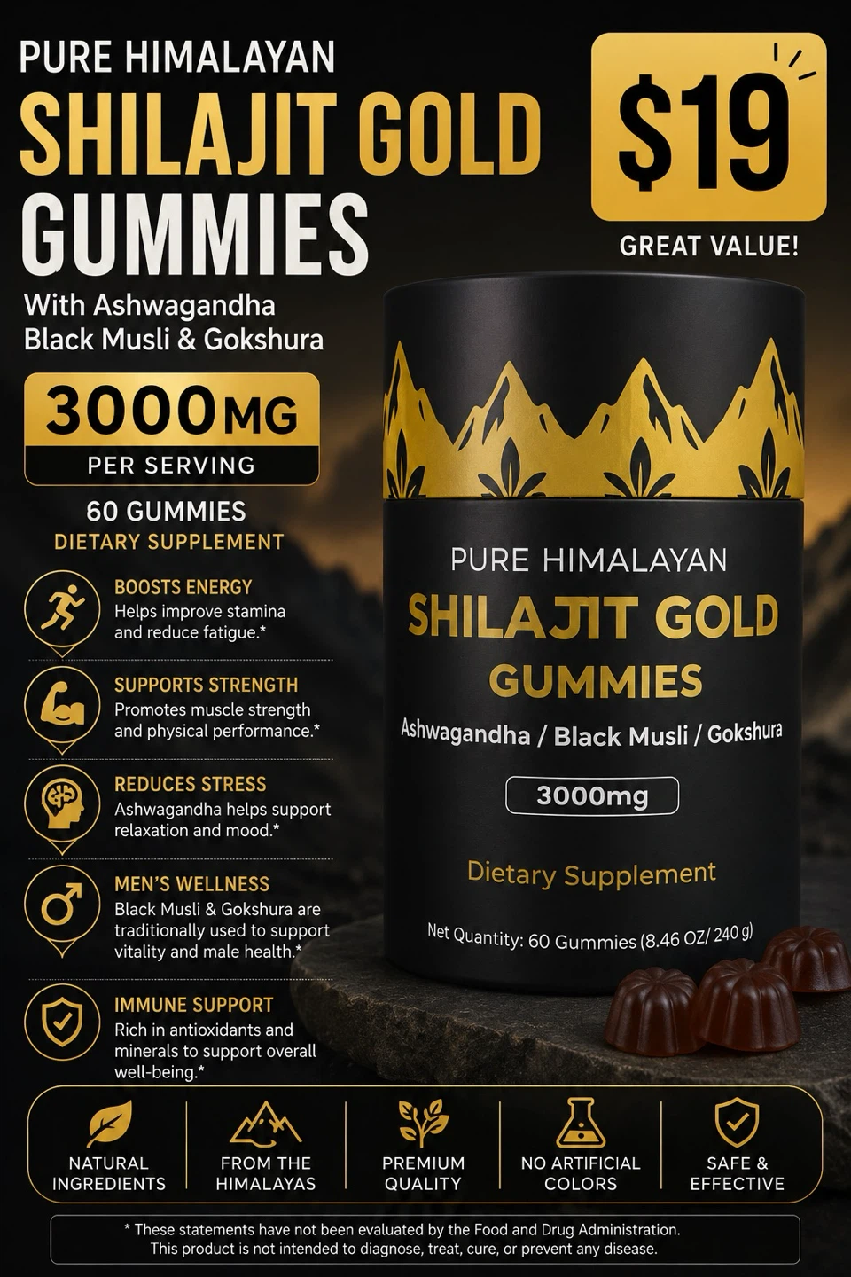 Pure Himalayan Shilajit Gold Gummies - 3000mg