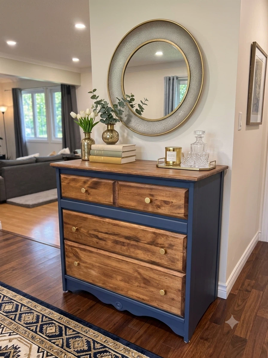 Wooden Dresser with Navy Blue Base - photo 3