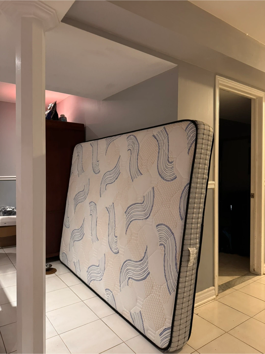Mattress with Blue and White Wave Pattern - photo 3