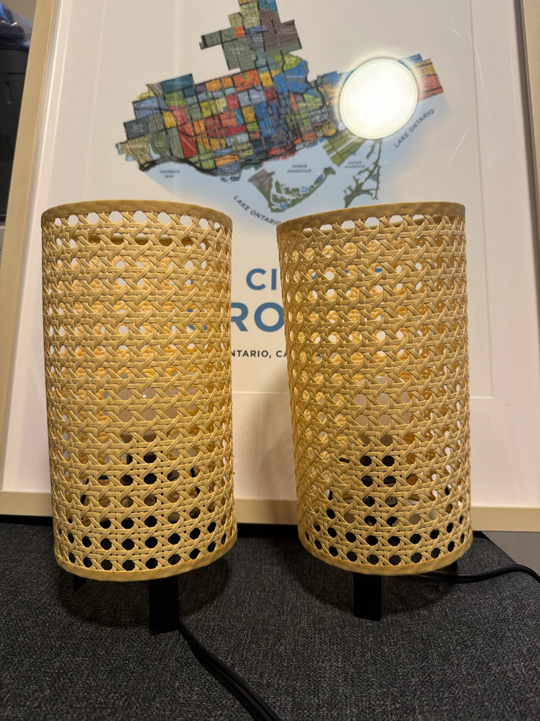 Ikea Saxhyttan. Pair of Rattan Cylinder Lamps
