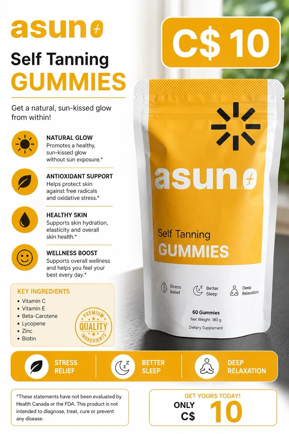 Asuno Self Tanning Gummies - 60 Count