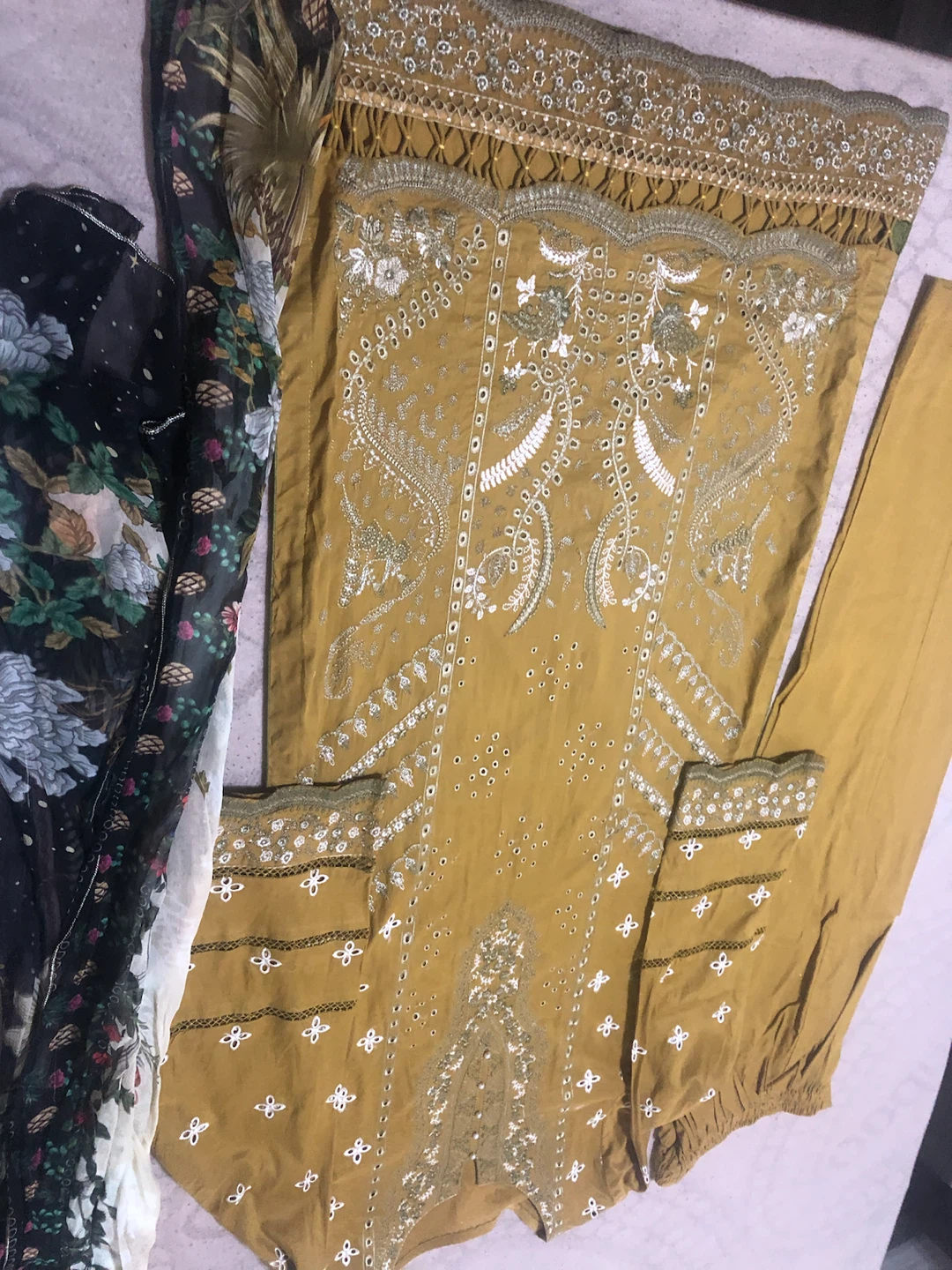 Women's Embroidered Kurti with Pants and Dupatta