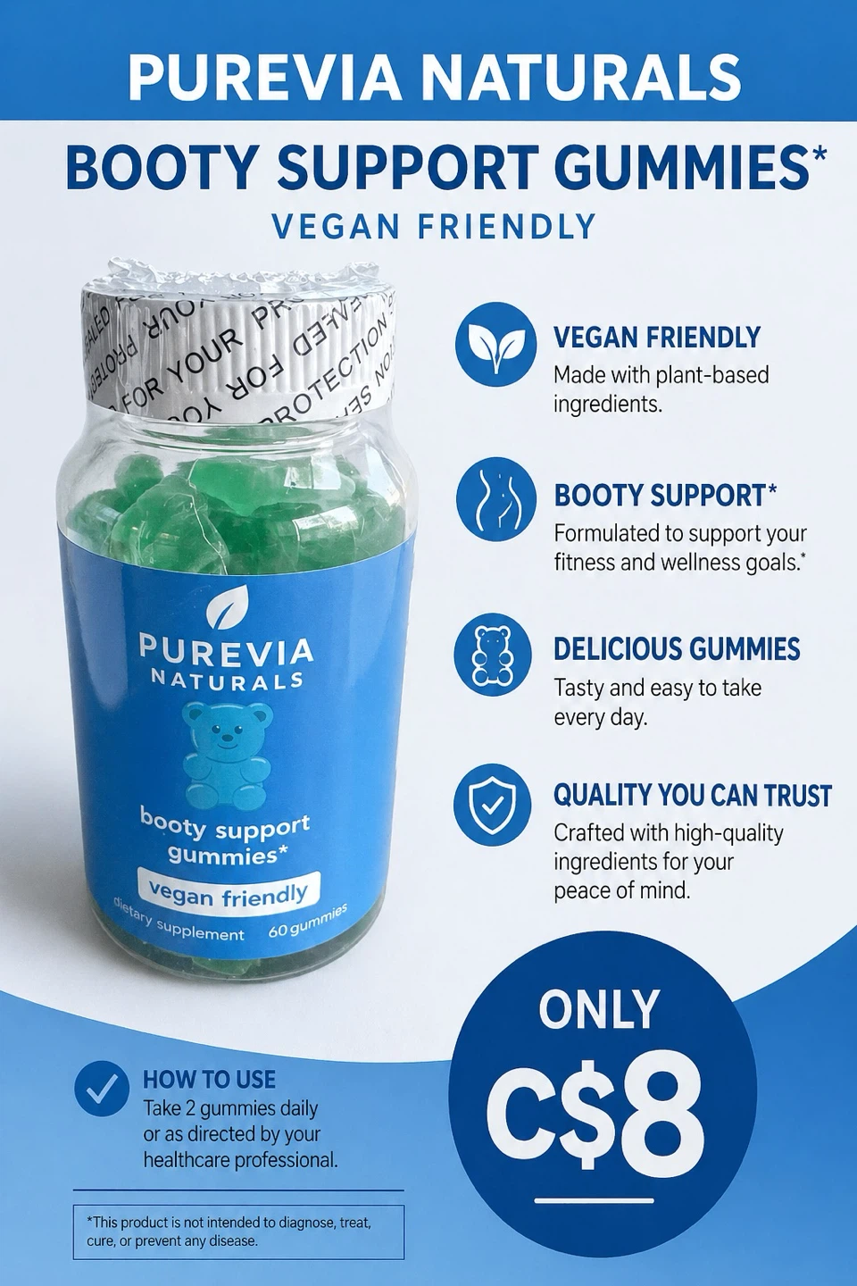 Purevia Naturals Booty Support Gummies - Vegan Friendly