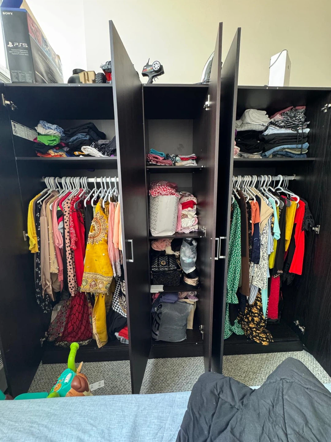 Dark Wood Wardrobe - 4 Door