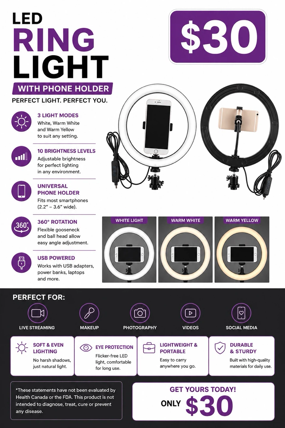 LED Ring Light with Phone Holder