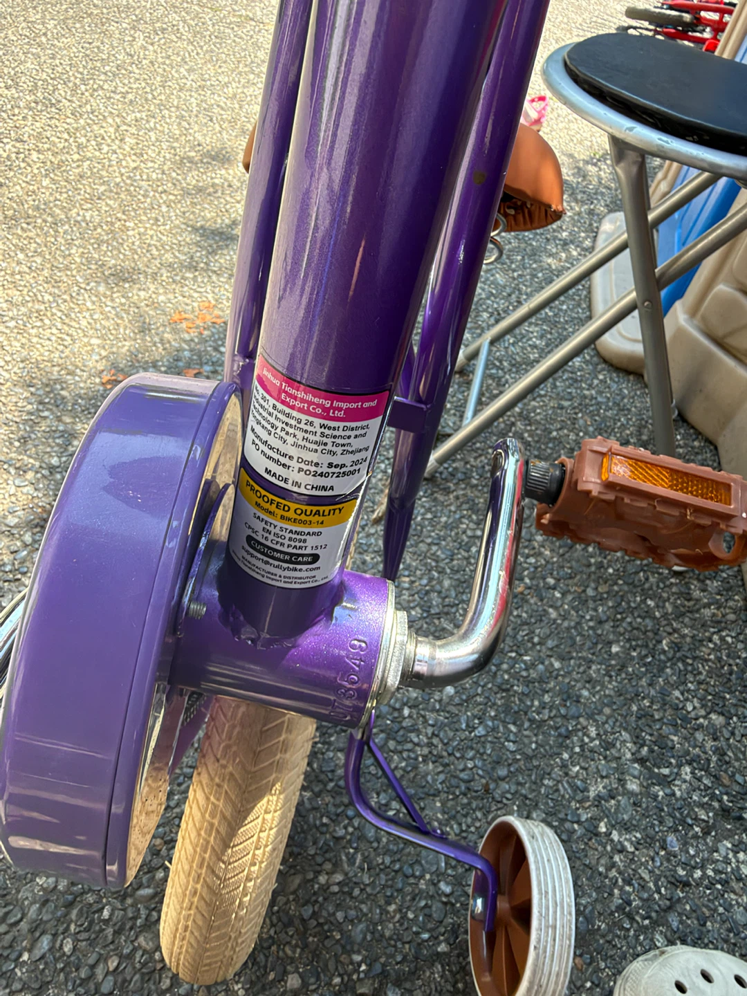 Purple Kid's Bicycle with Wicker Basket