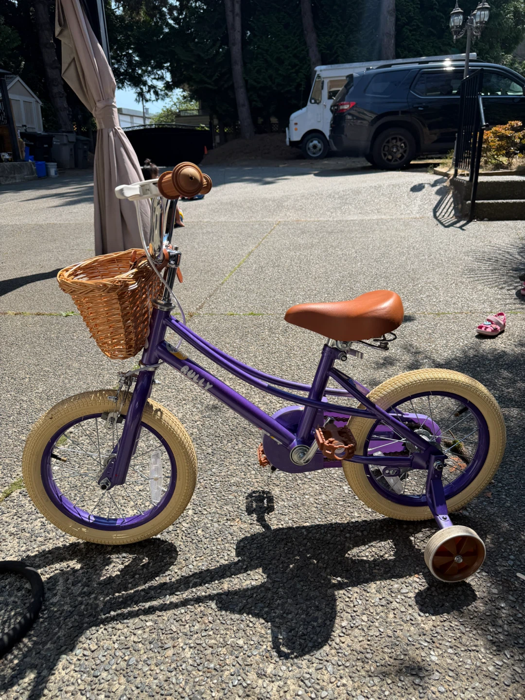 Purple Kid's Bicycle with Wicker Basket - photo 2