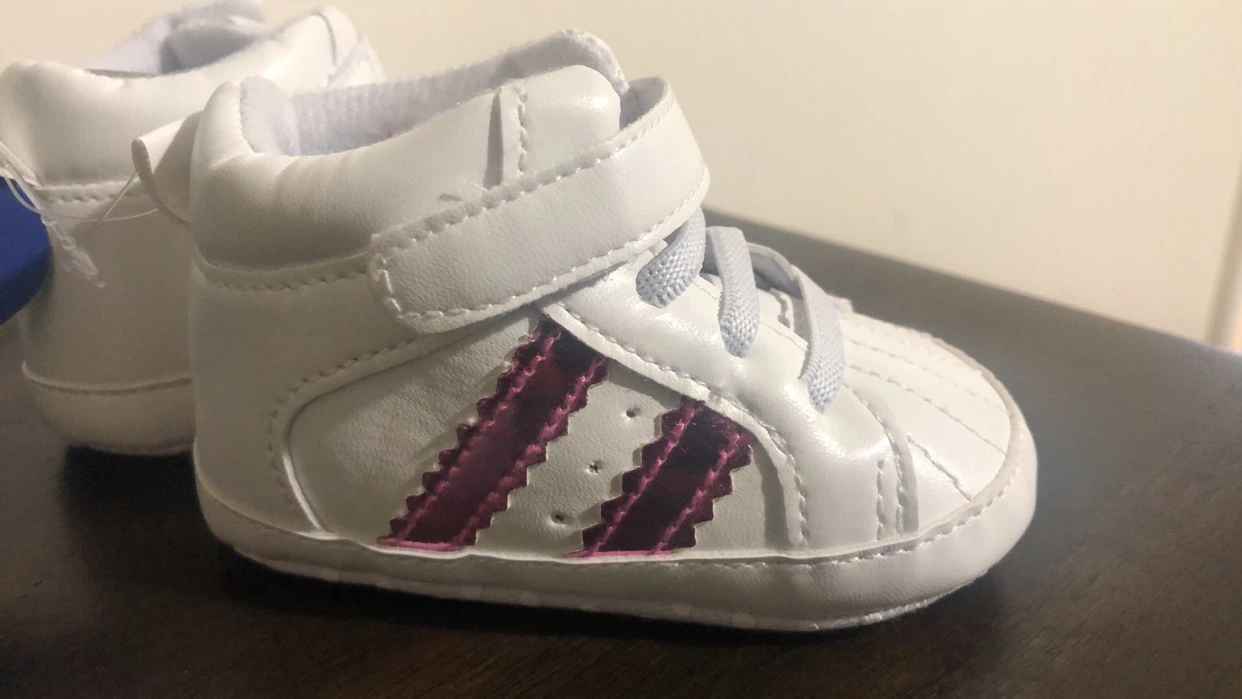 White Baby Crib Shoes with Pink Accents