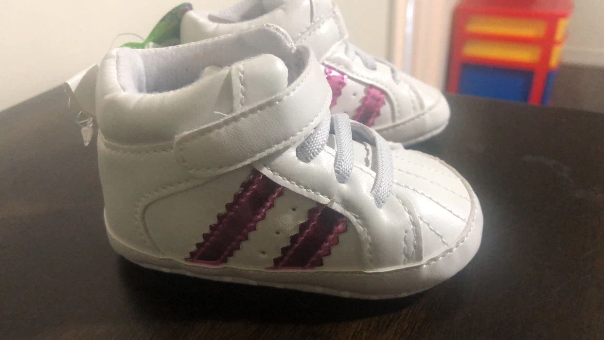 White Baby Crib Shoes with Pink Accents - photo 2