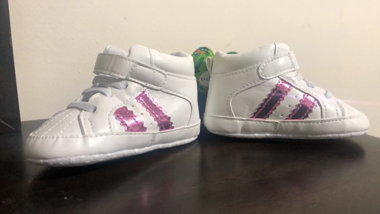 White Baby Crib Shoes with Pink Accents - photo 4