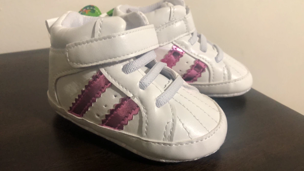 White Baby Crib Shoes with Pink Accents - photo 5