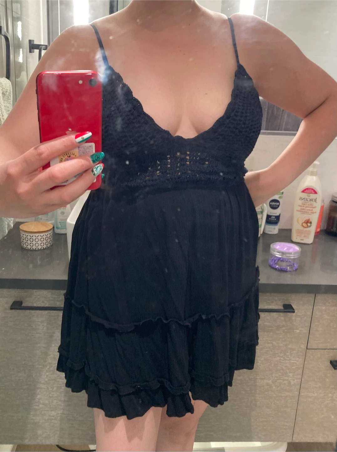 Black Crochet Cami Dress