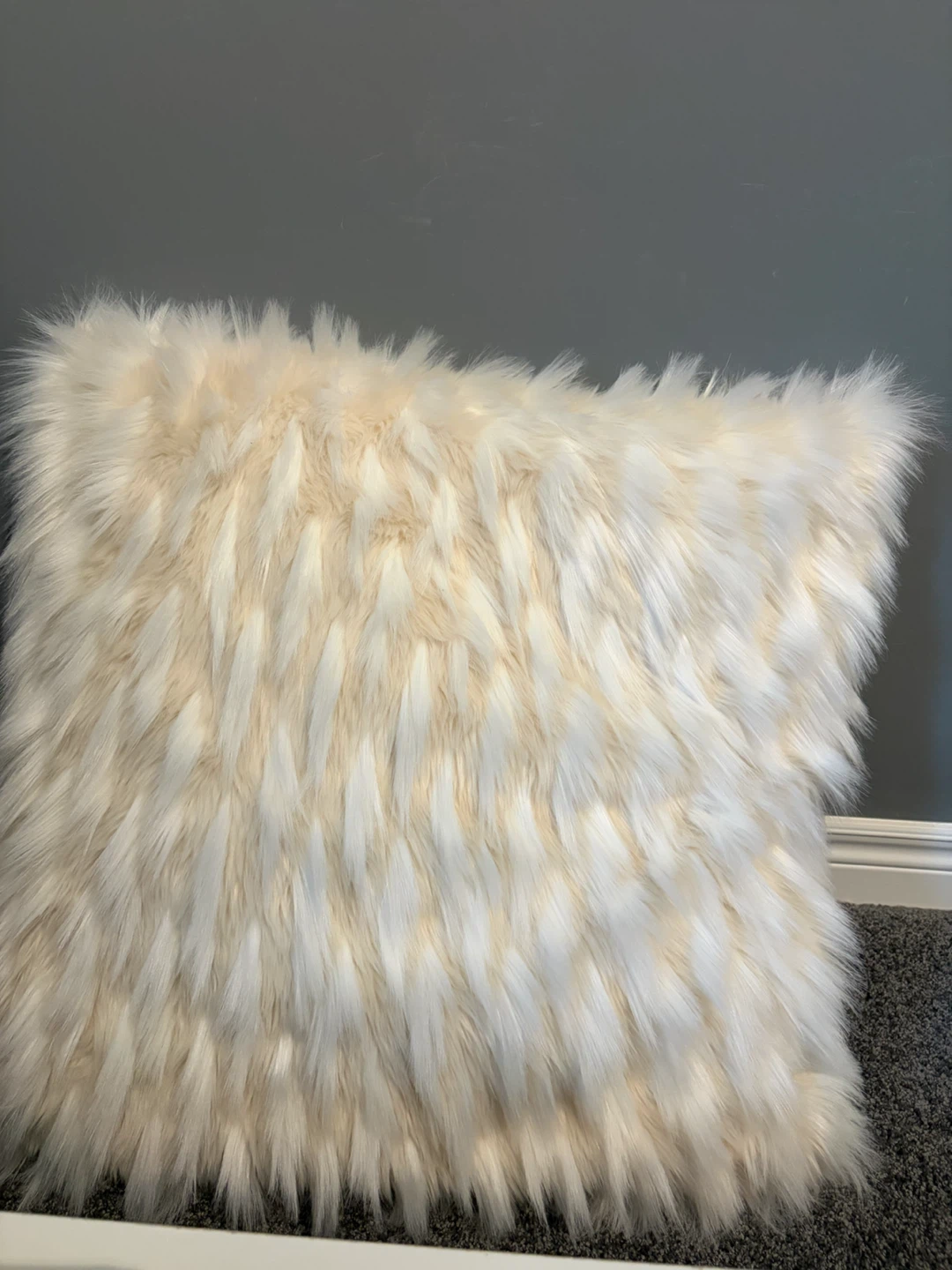 Cream Faux Fur Throw Pillow