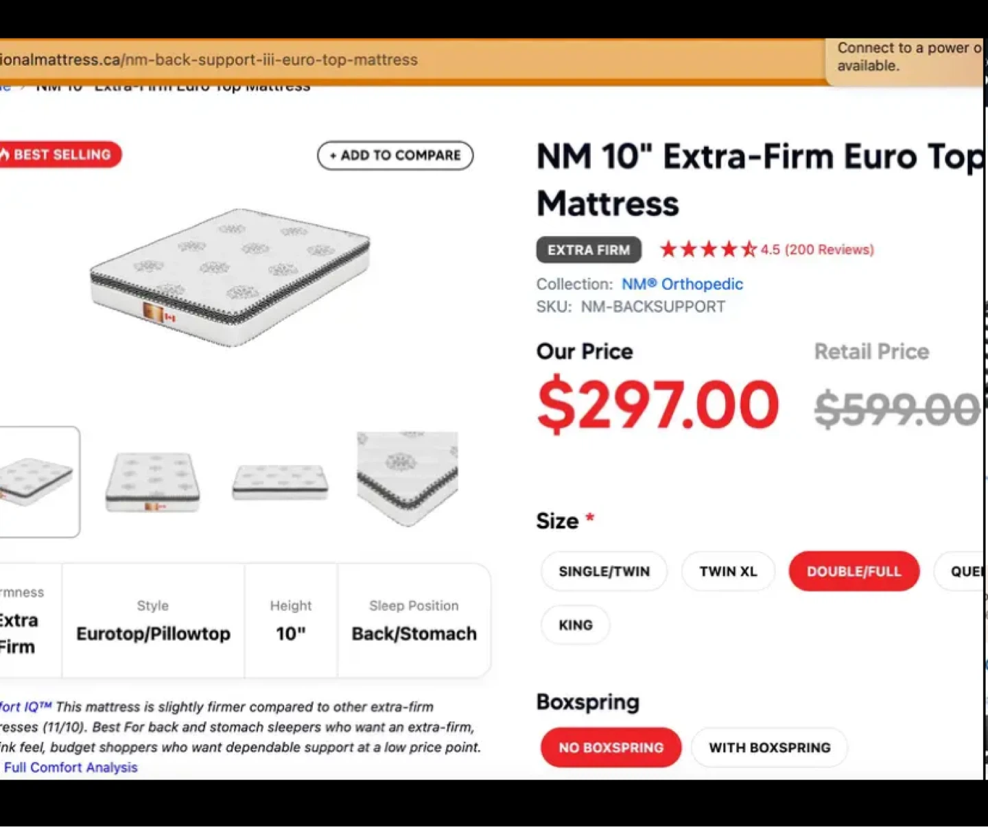 Full size mattress with frame