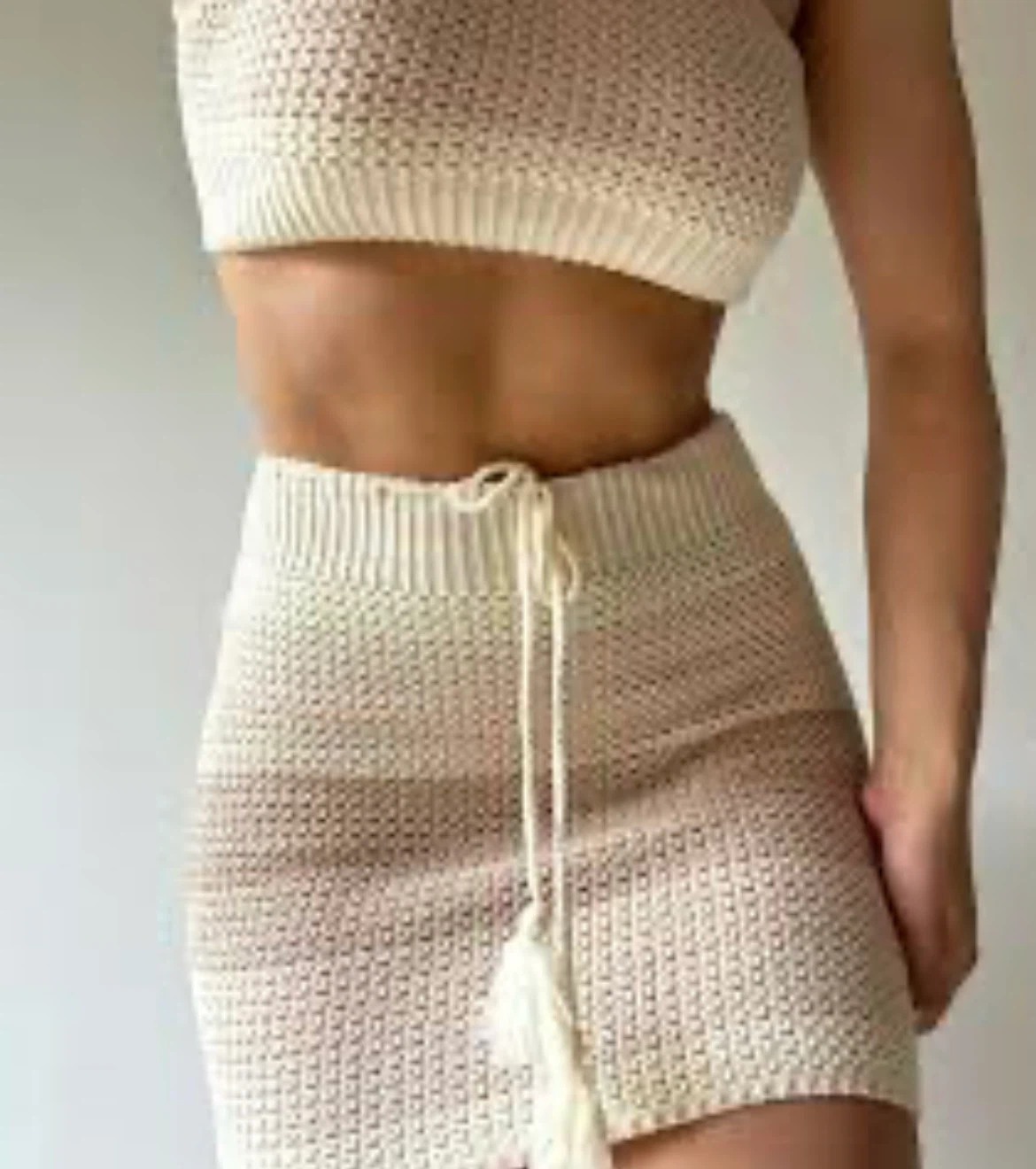 Crochet Knit Top and Skirt Set beachwear