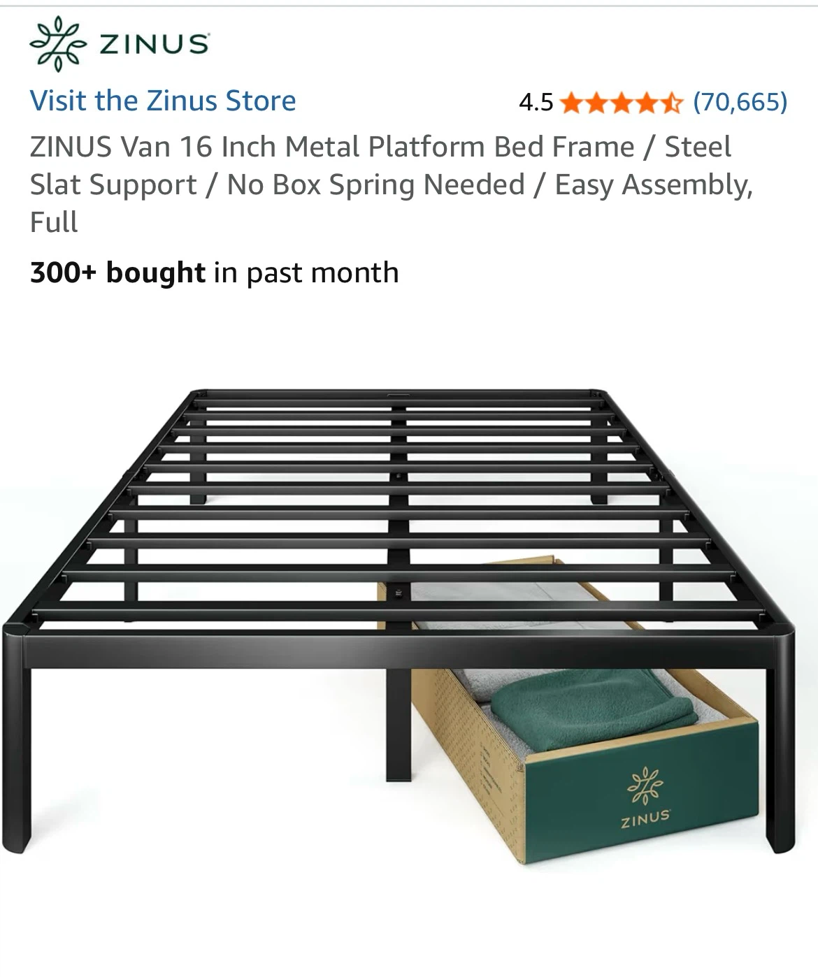ZINUS Van 16 Inch Full Metal Platform Bed Frame