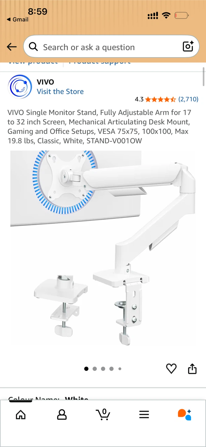 VIVO Single Monitor Stand White - photo 3