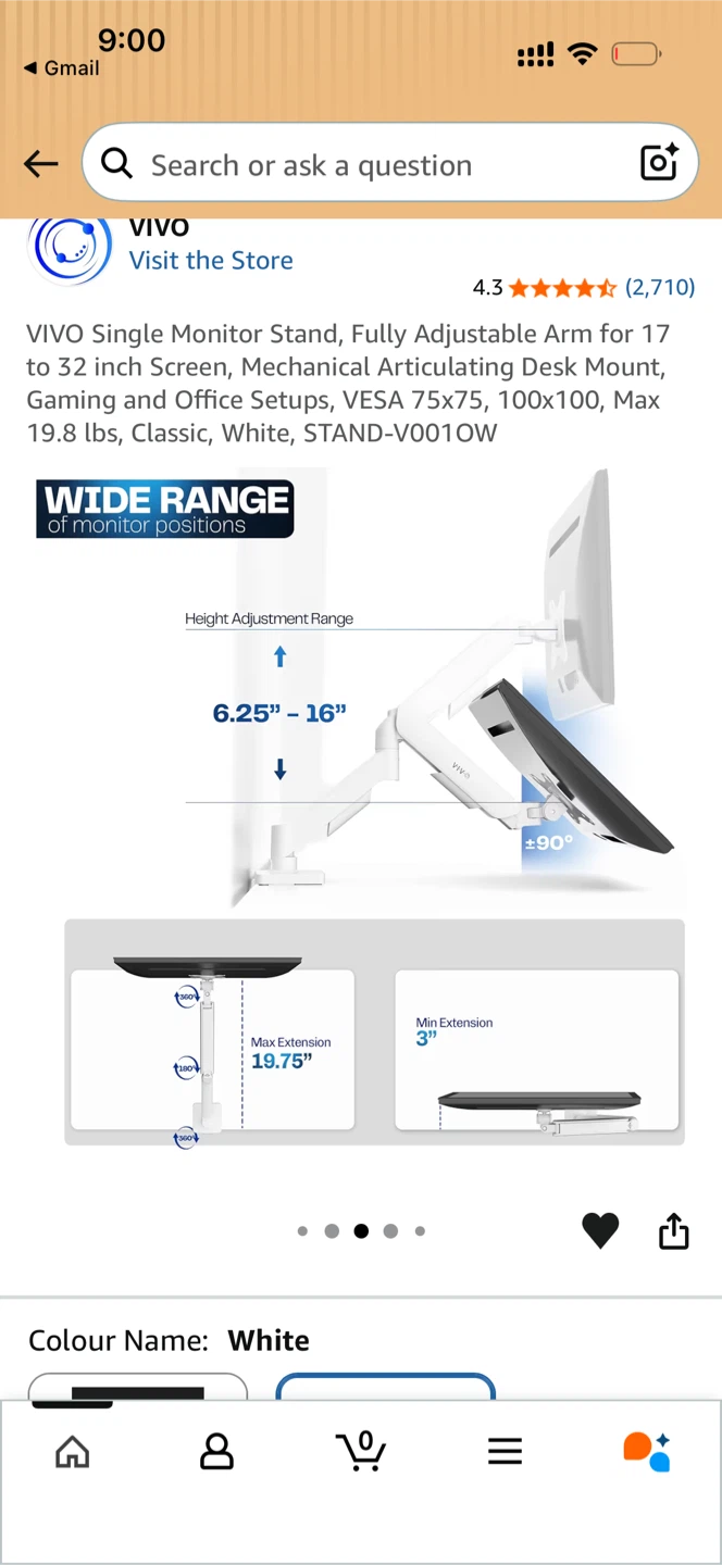 VIVO Single Monitor Stand White - photo 4