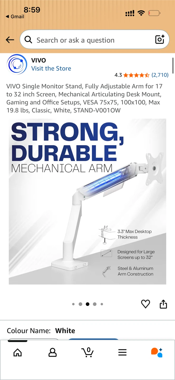 VIVO Single Monitor Stand White - photo 5