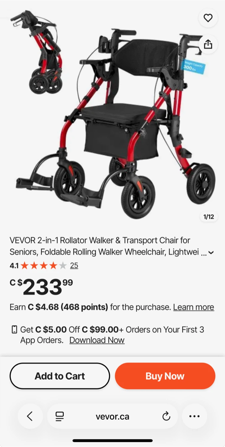 VEVOR 2-in-1 Rollator Walker & Transport Chair - photo 4