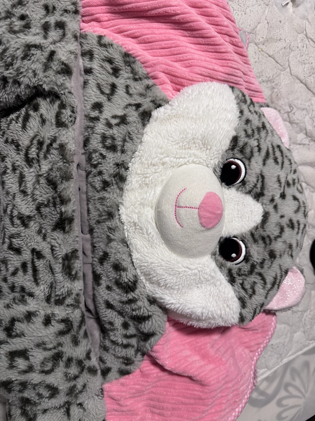 Plush Snow Leopard Sleeping Bag with Pillow
