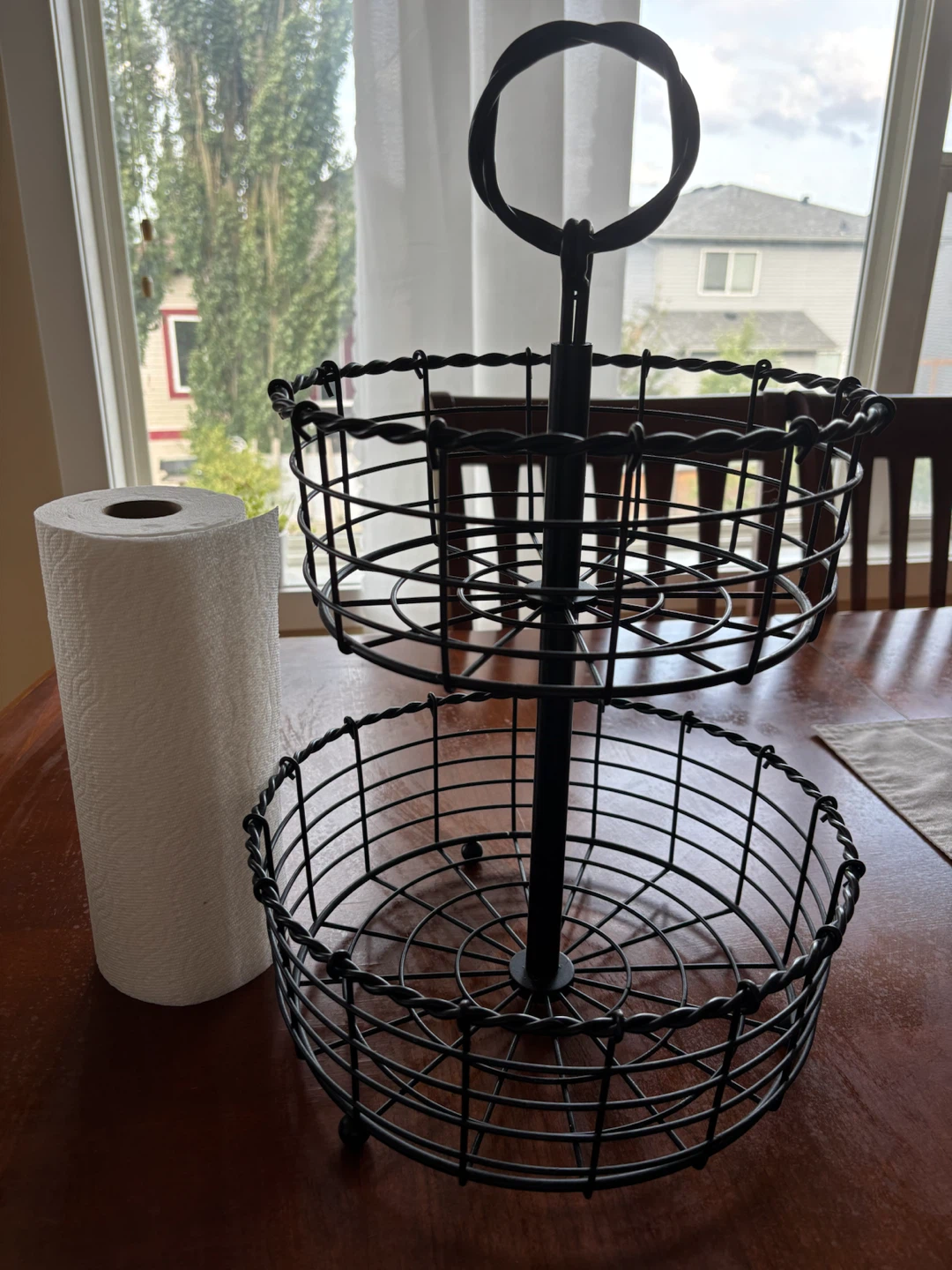 Two-Tier Wire Fruit Basket Stand