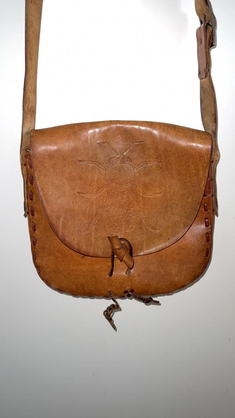 Vintage 80s Leather Crossbody Purse with Bug Embossment - photo 2