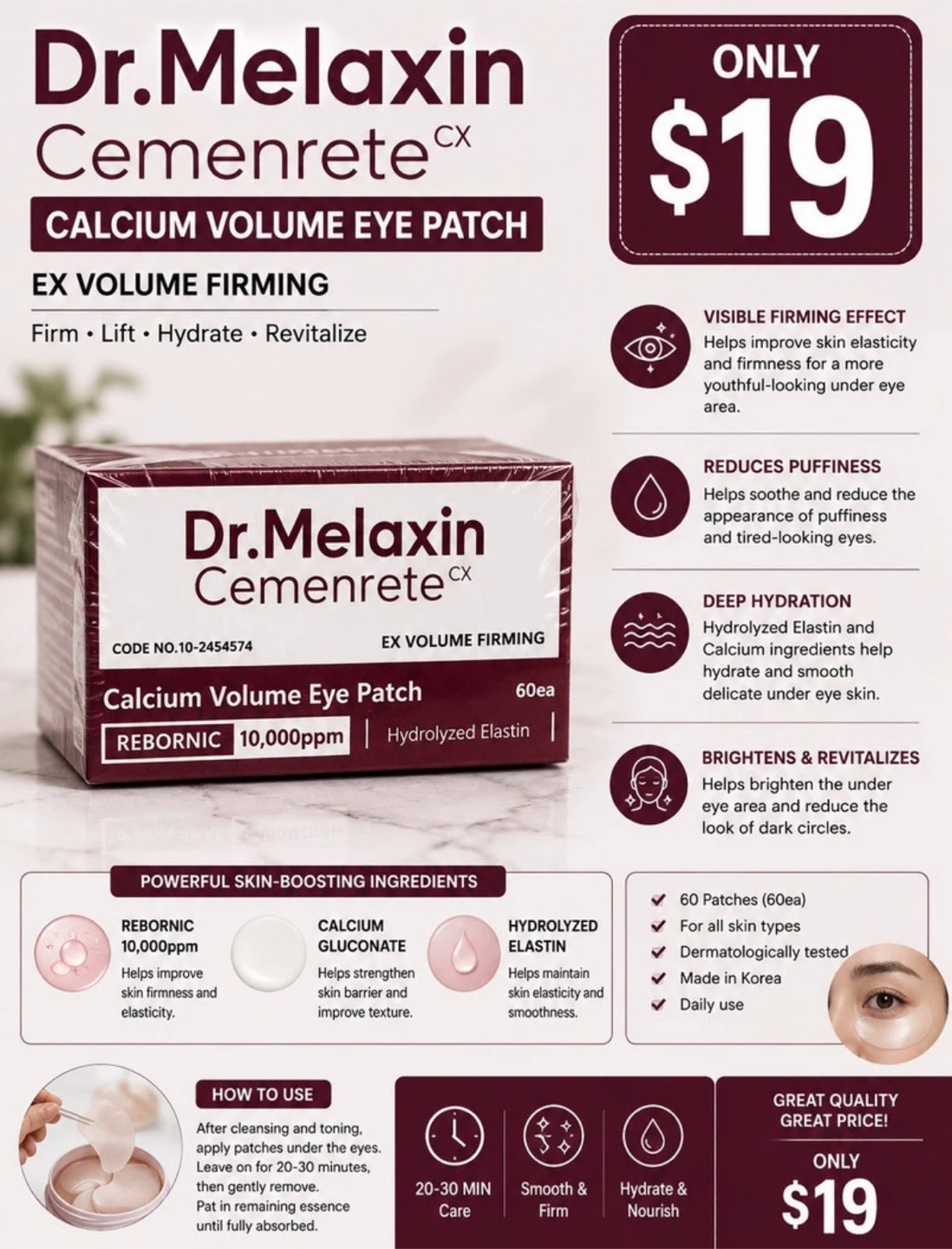 Dr. Melaxin Cemenrete CX Calcium Volume Eye Patch - 60ea