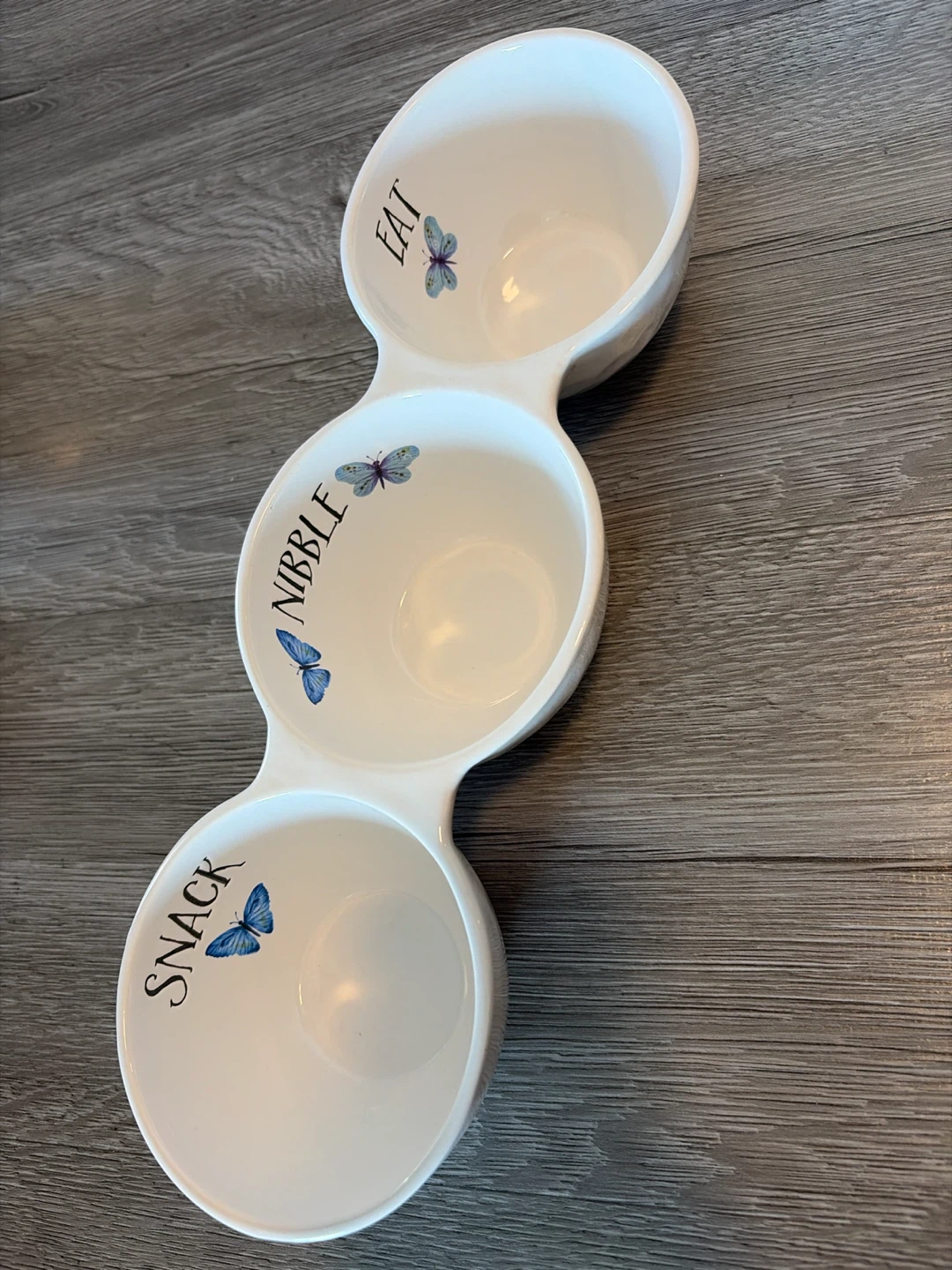White Triple Serving Bowl with Butterflies