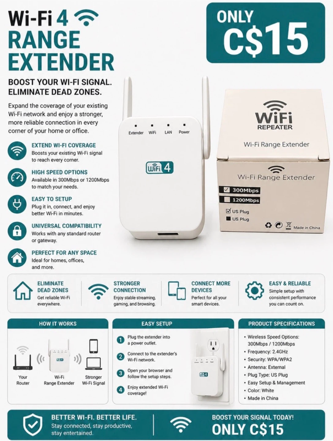 Wi-Fi 4 Range Extender