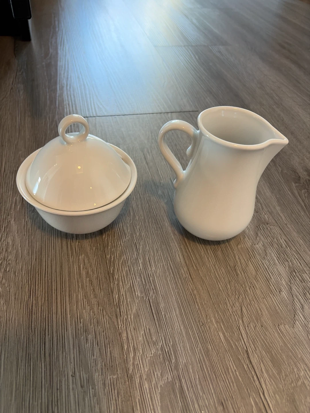 White Sugar Bowl and Creamer Set