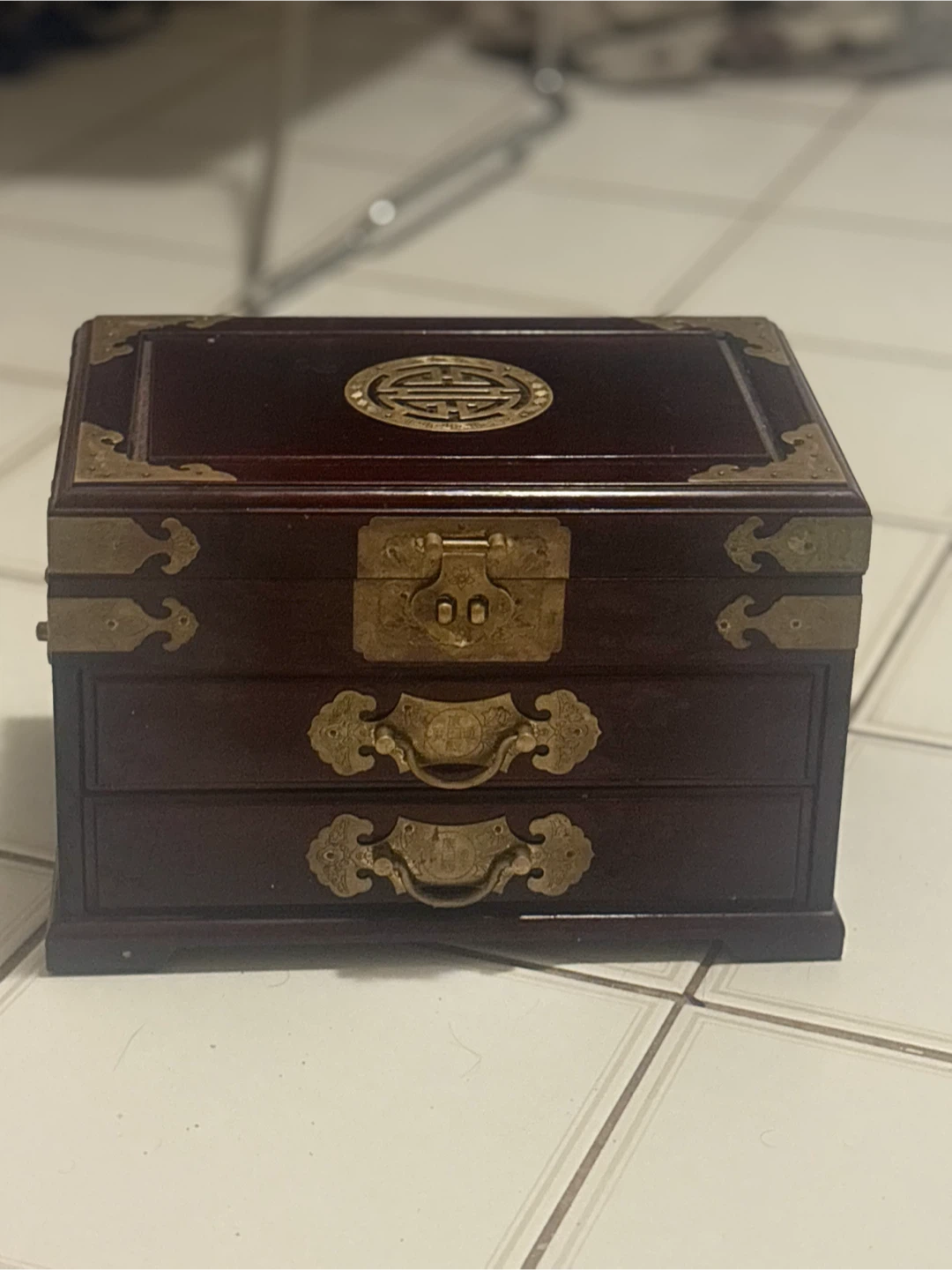 Wooden Jewelry Box with Brass Accents